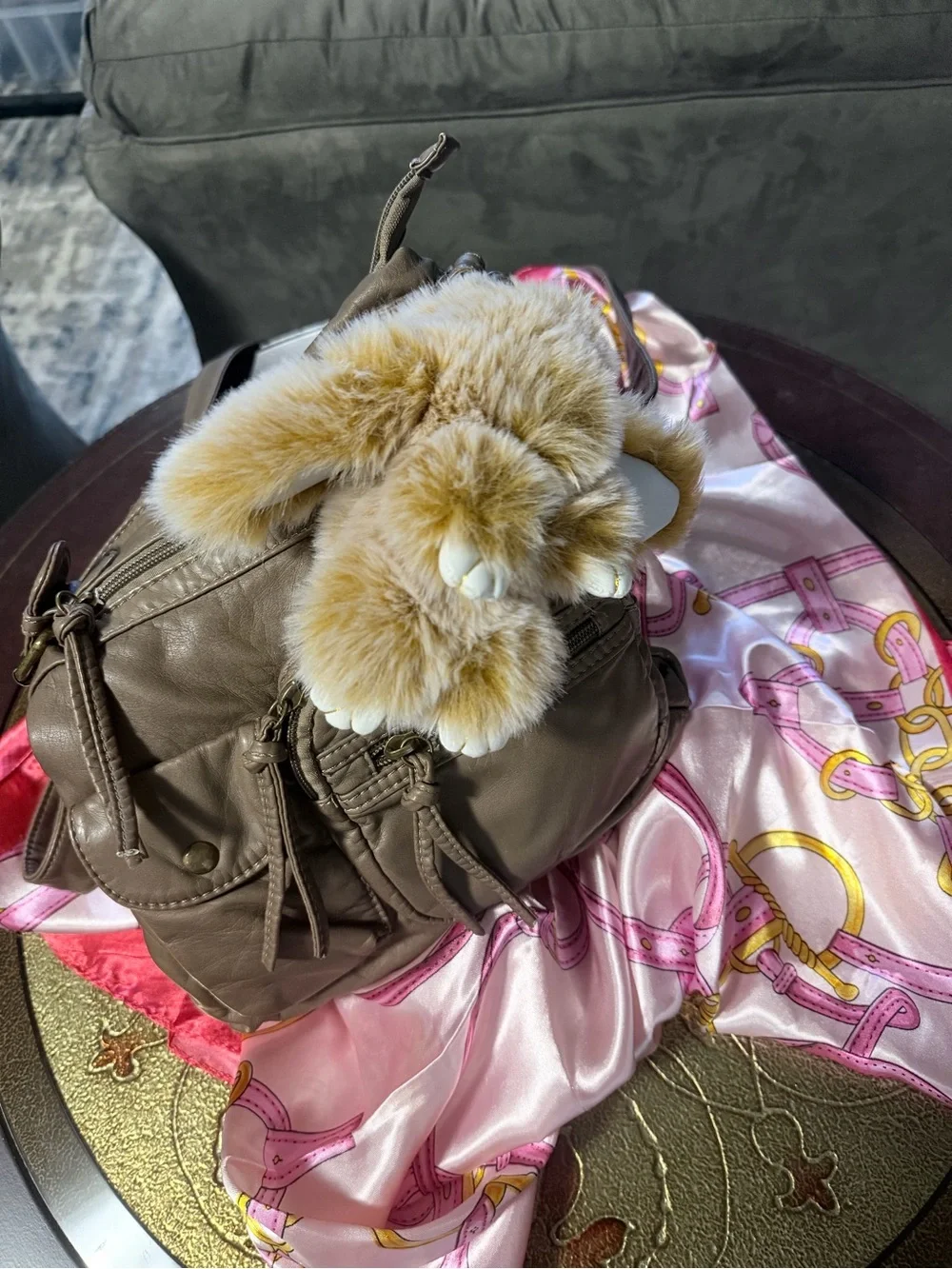 Plush Bunny Keychain - Tan Faux Fur Accessory